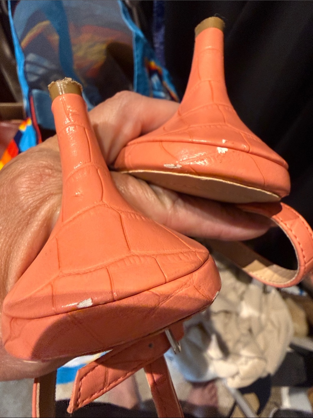 Alfani Step 'n Flex Babbsy Coral Faux Croc Pointed Toe Slingback Heels Size 7.5 - Picture 5 of 5